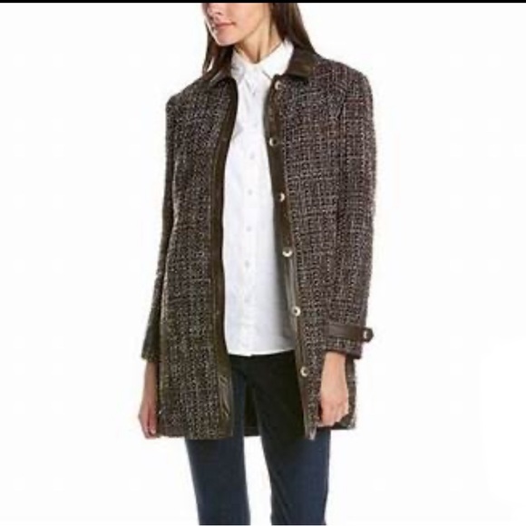 NWT J McLaughlin Linden Blue Striped Tweed Fringe Bell Sleeve Jacket Size L